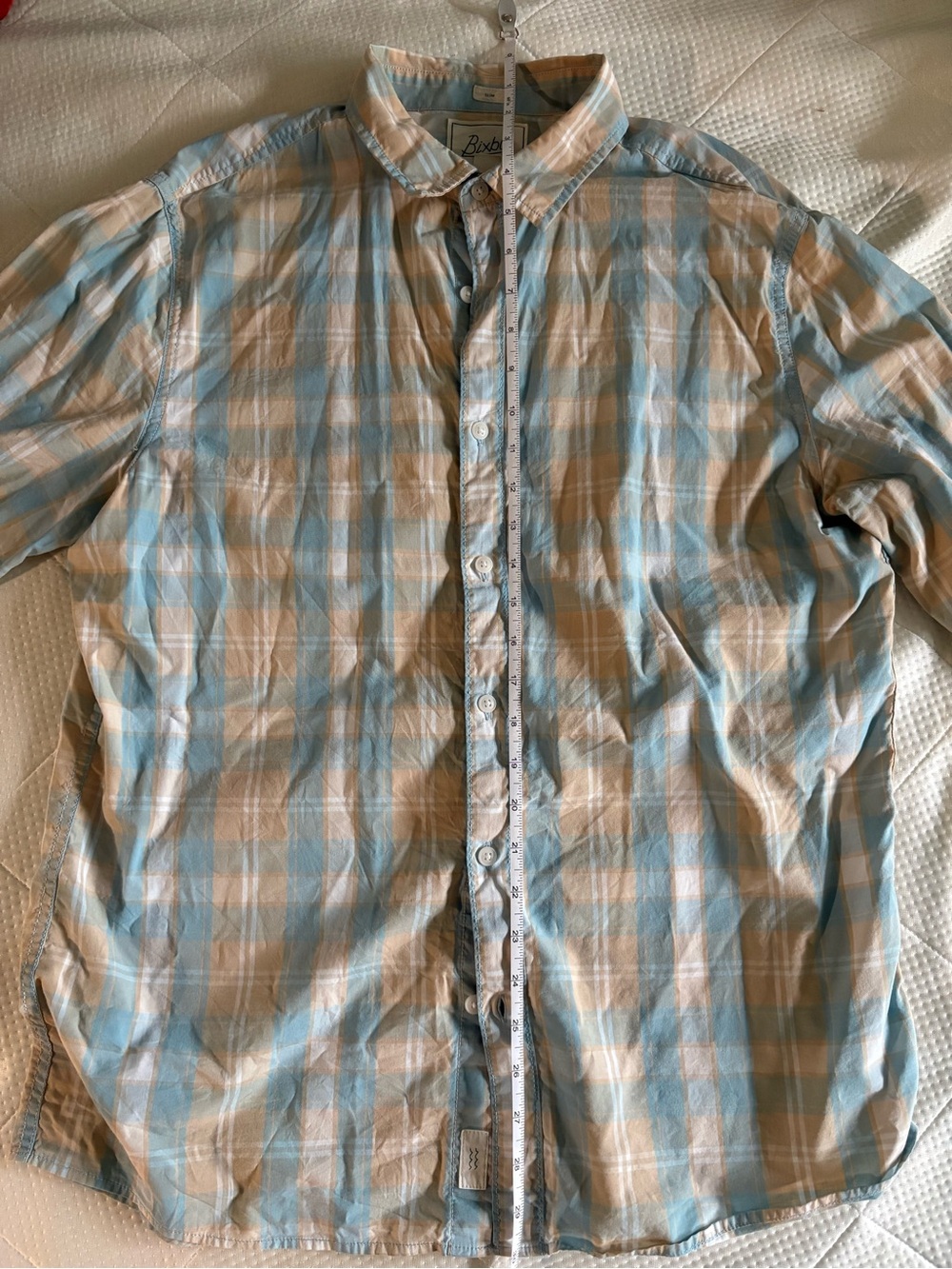 Light Blue & Beige Plaid Men's Button-Up Shirt